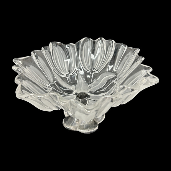 Mikasa Tulips Satin Footed Pedestal Bowl 12" Tulip Shaped Clear Frosted Germany - Picture 4 of 11